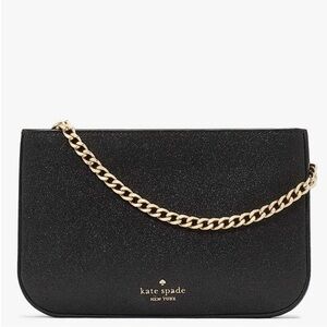 NWT Kate Spade Glimmer Glitter Pochette Bag With Detachable Strap Black